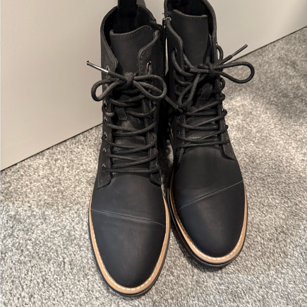 Womens Toms Black Lace-Up Boots